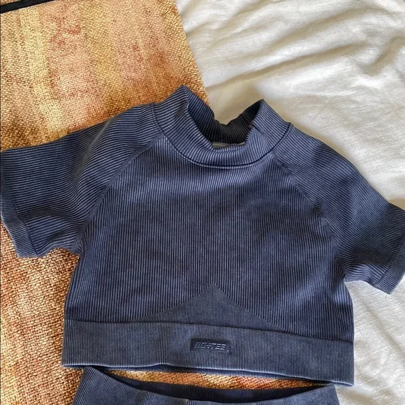 Charcoal gray stone washed Ribbed Two-Piece Set - Picture 2 of 8